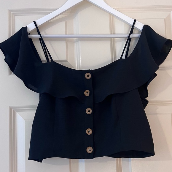 Lulu’s Malta Black Off-the-Shoulder Button-Up Two-Piece Dress - Picture 6 of 15